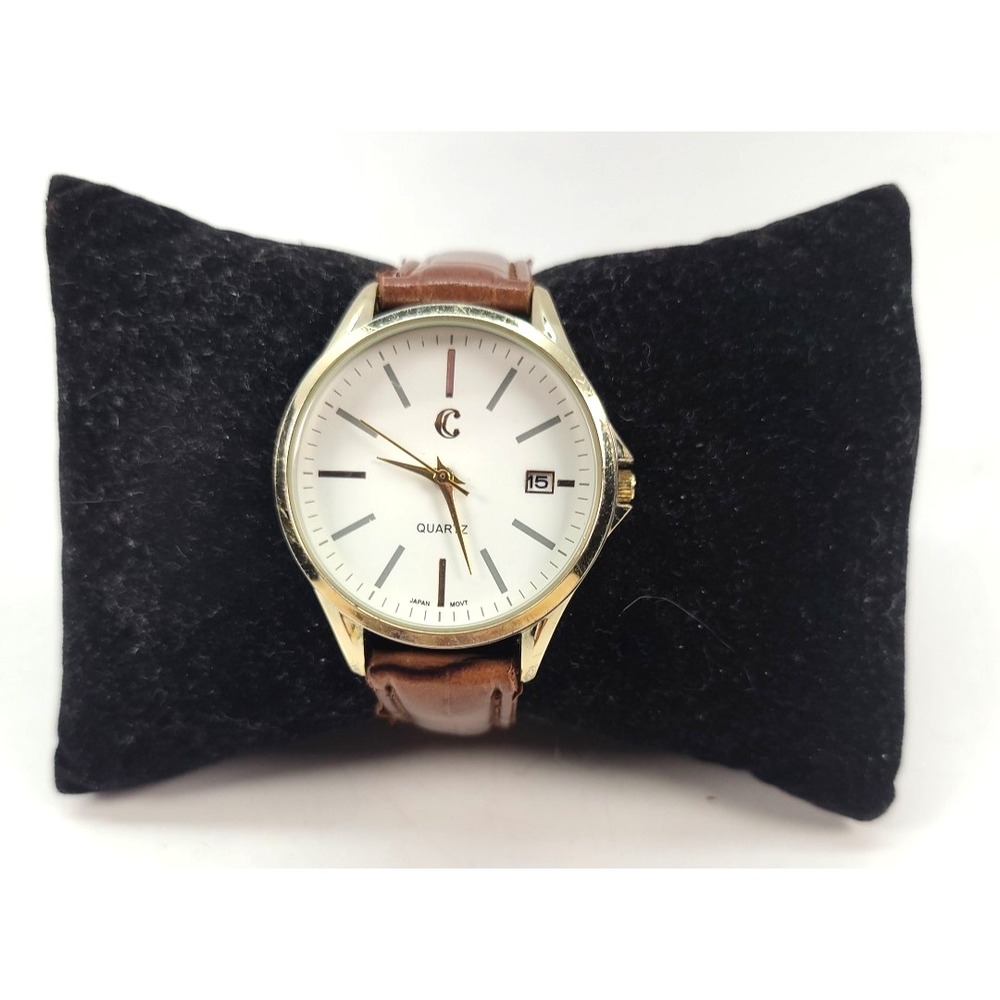 Charming Charlie Watch Gold Toned Faux Leather Buckle Band Round New Battery